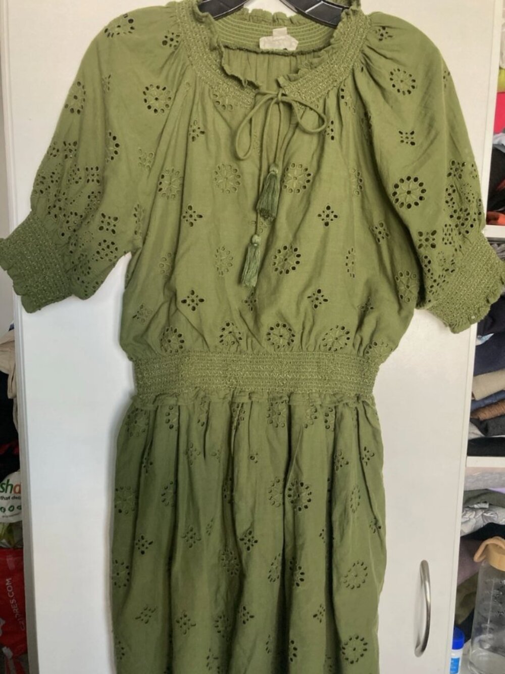 Roller Rabbit Women's Embroidered Eyelets Dress Green Cotton Size S Boho Summer